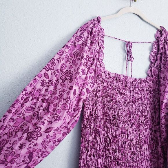 Free People Smock It To Me Purple Floral Mini Dress - Picture 2 of 8